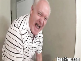 Awesome teen babe bounces on an old strong cock