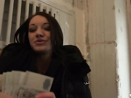 Precious brunette takes cash for showing boobs and having fuck
