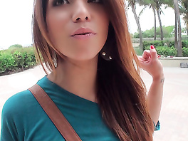 Cute brunette agrees to show off her shapes to the camera