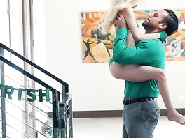 Cute blonde teen chick is sucking dildo dick and fucking with boyfriend