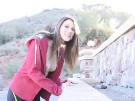 Beauty babe gets nude on balcony and licks nipples