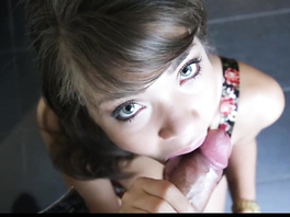 Precious chick is undressing her fucker and tastily sucking his dick