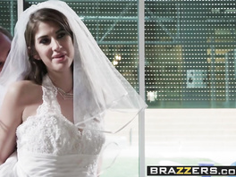 Brunette bride Karina White is experiencing hardcore fuck in wedding dress