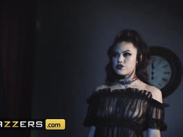 Impressive sexy shaped brunette vampire girl Kendra Spade is doing deep bowjob