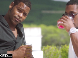 Redheaded beauty fucks two black men all at once