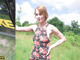 Red haired chick takes cabbie cock in the backseat